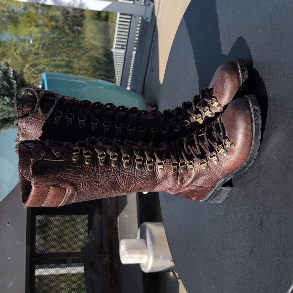 Frye Rogan Tall Lace Up Chocolate Brown 6